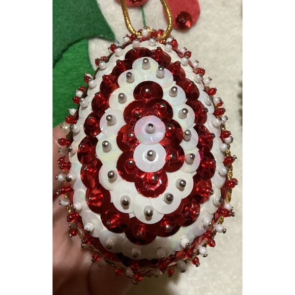 OVAL Push Pin 5 Christmas Ornaments Snowman Diorama Beautiful Beaded Sequined - Picture 4 of 16